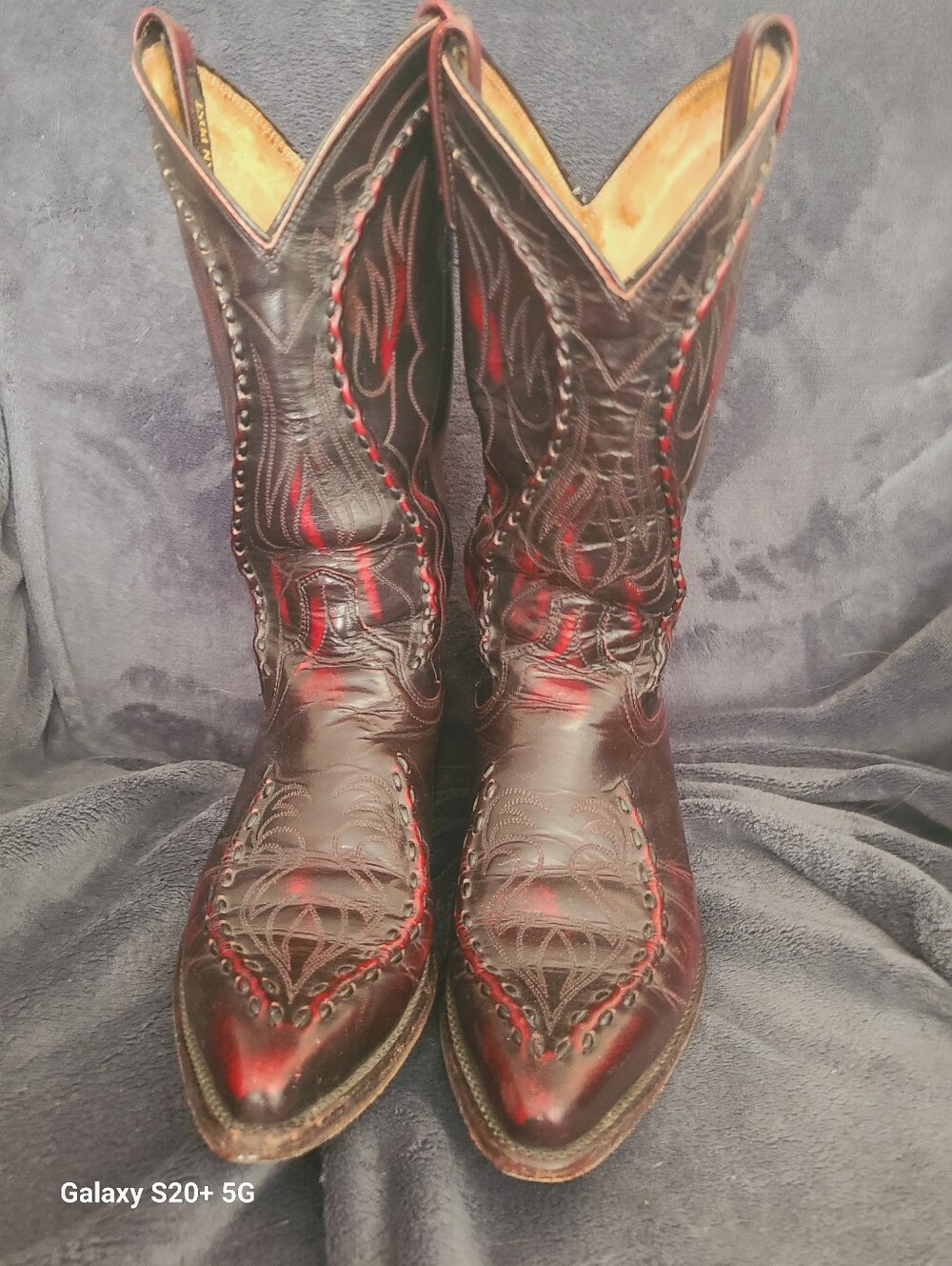 Dan Post Black and Red Western Cowboy Boots with Decorative Stitching Men's Sz 8